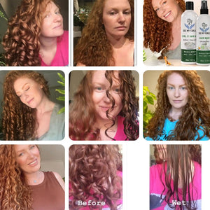 9-panel photo collage showcasing before, wet, and after curl definition results using See My Curls hair products
