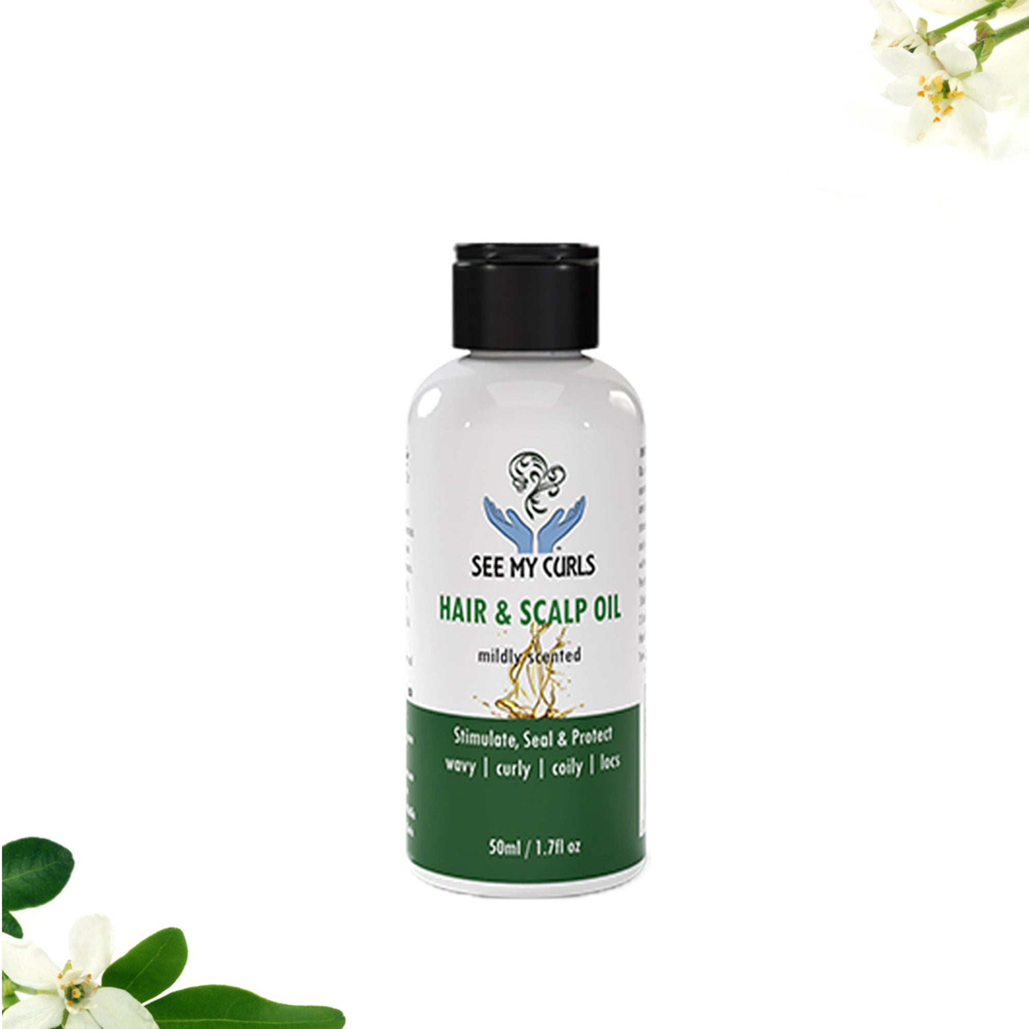 See My Curls Hair and Scalp Oil compact 50ml travel-sized bottle with black twist cap.