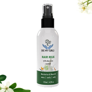 See My Curls Hair Milk scented spray bottle with aloe vera for wavy, curly, and coily hair, 125 ml